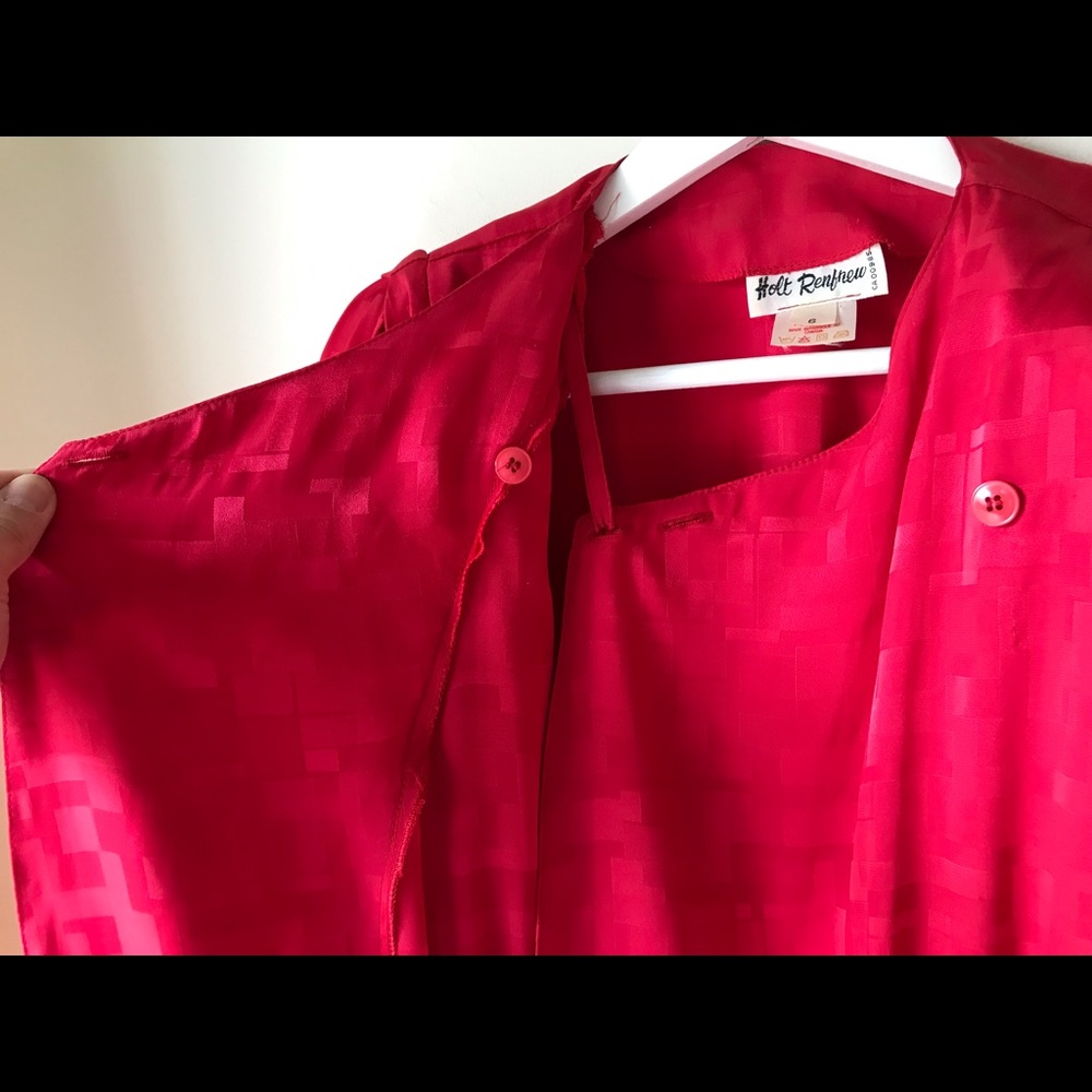 Vintage Holt Renfrew Red Tonal Pattern Wrap Midi Dress - Picture 9 of 16
